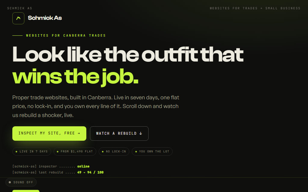 Schmick As homepage: websites for Canberra trades